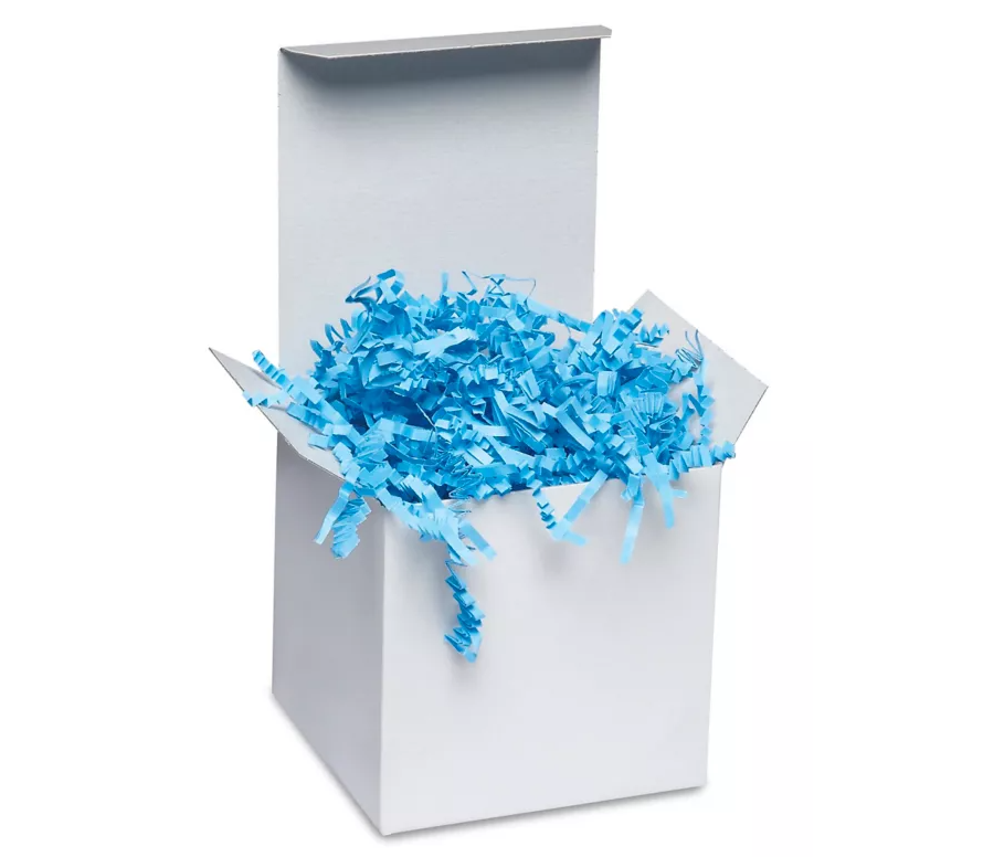 Gift box, crinkle paper and written note