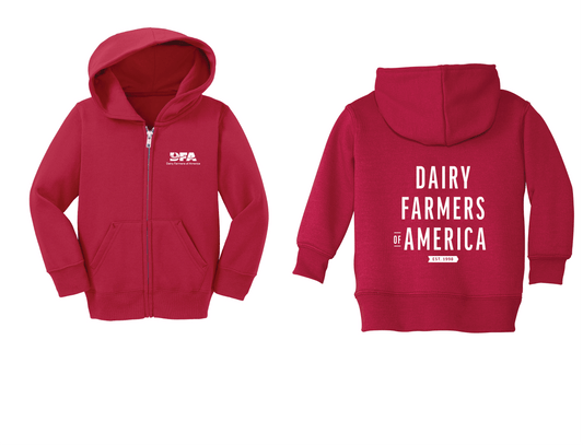 "DAIRY FARMERS OF AMERICA, est. 1998" toddler sweatshirt zip-up hoodie