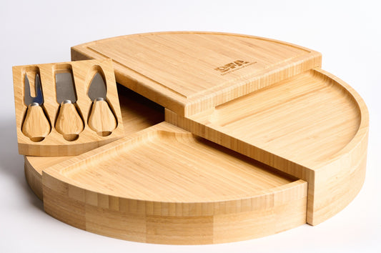 Multi-level bamboo board with three cheese tools