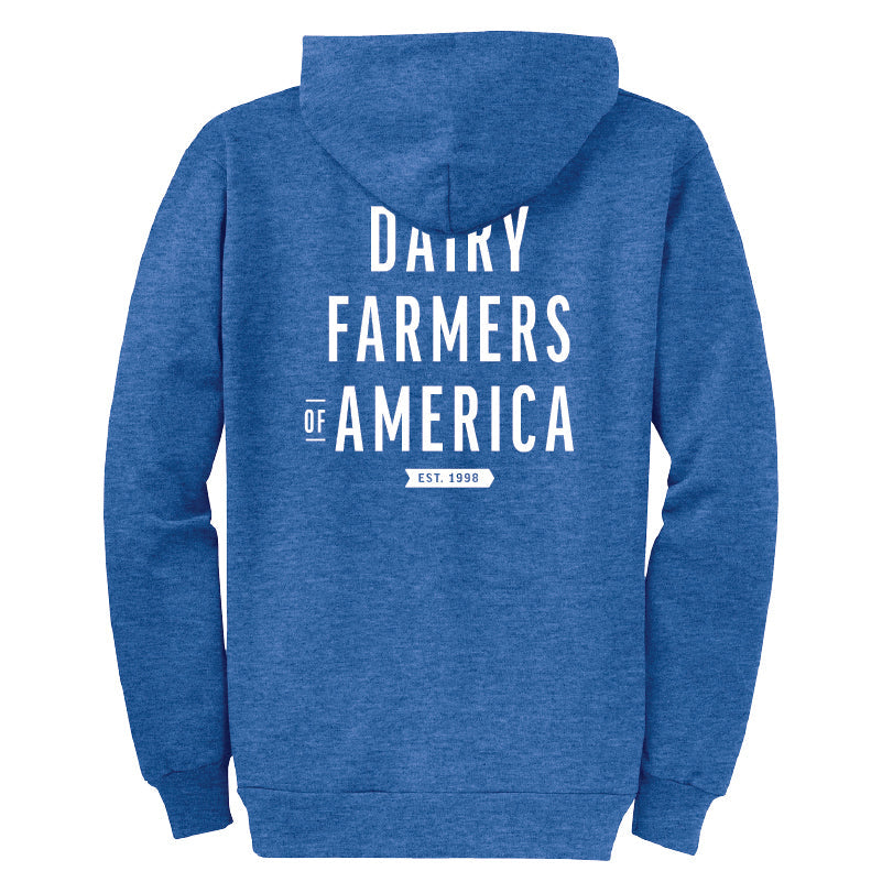 "Dairy Farmers of America est. 1998" full-zip sweatshirt hoodie